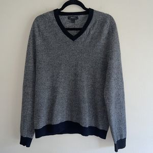 Express Wool Cashmere Sweater Top Mens Size L V Neck Gray Black Ribbed Trim